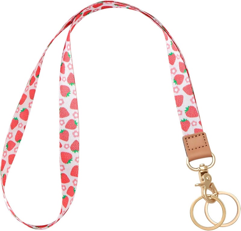 Knagsfa Lanyards for Keys, Neck Lanyards for ID Badges with Metal Hook, Cute Keychain Lanyard for Women, Strawberry Flower - Image 1